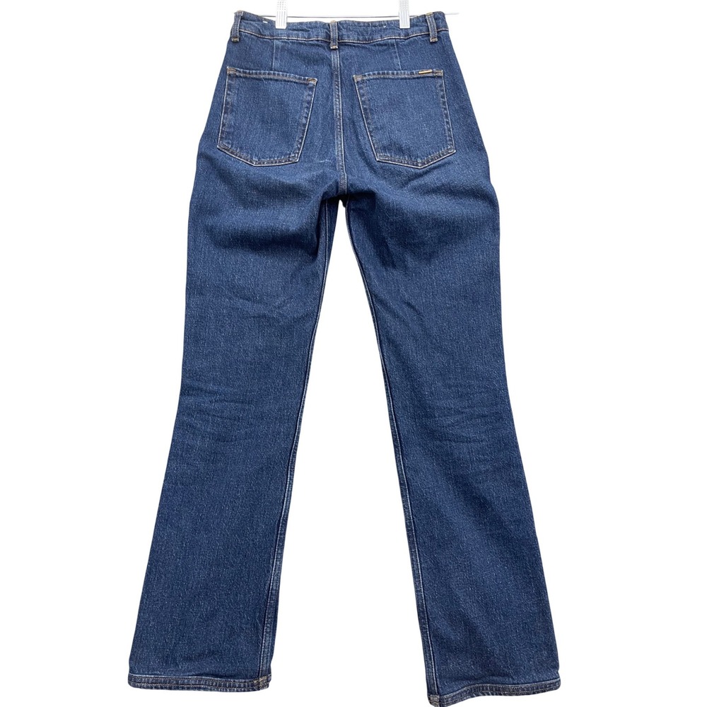 Zara Womens High Waisted Button Fly Straight Leg Patch Pocket Denim Jeans Blue - Picture 3 of 16